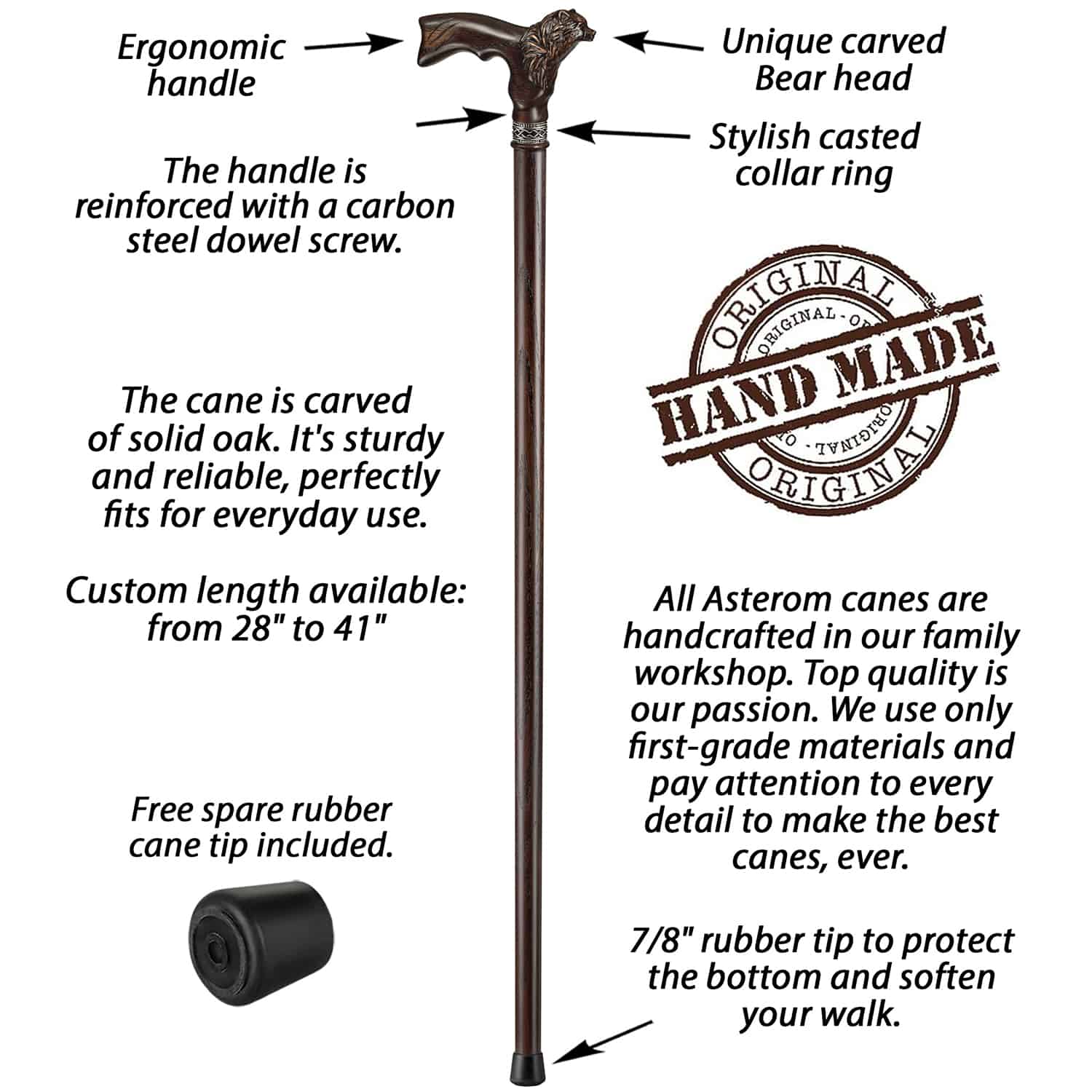 Bear Carved Wood Walking Cane - Custom Length and Color - Image 3