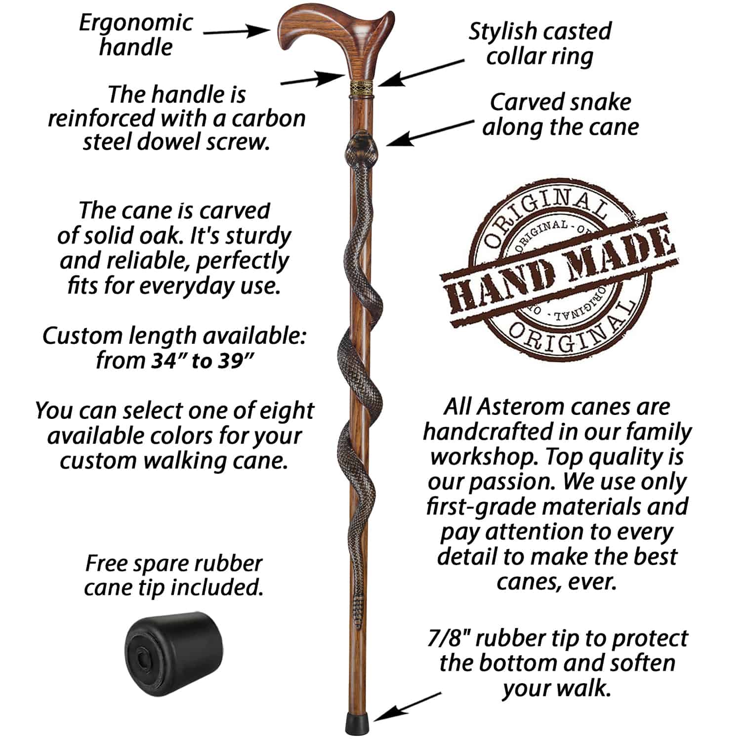 Snake Cane - Black Mamba Design - Custom Length and Color - Image 2