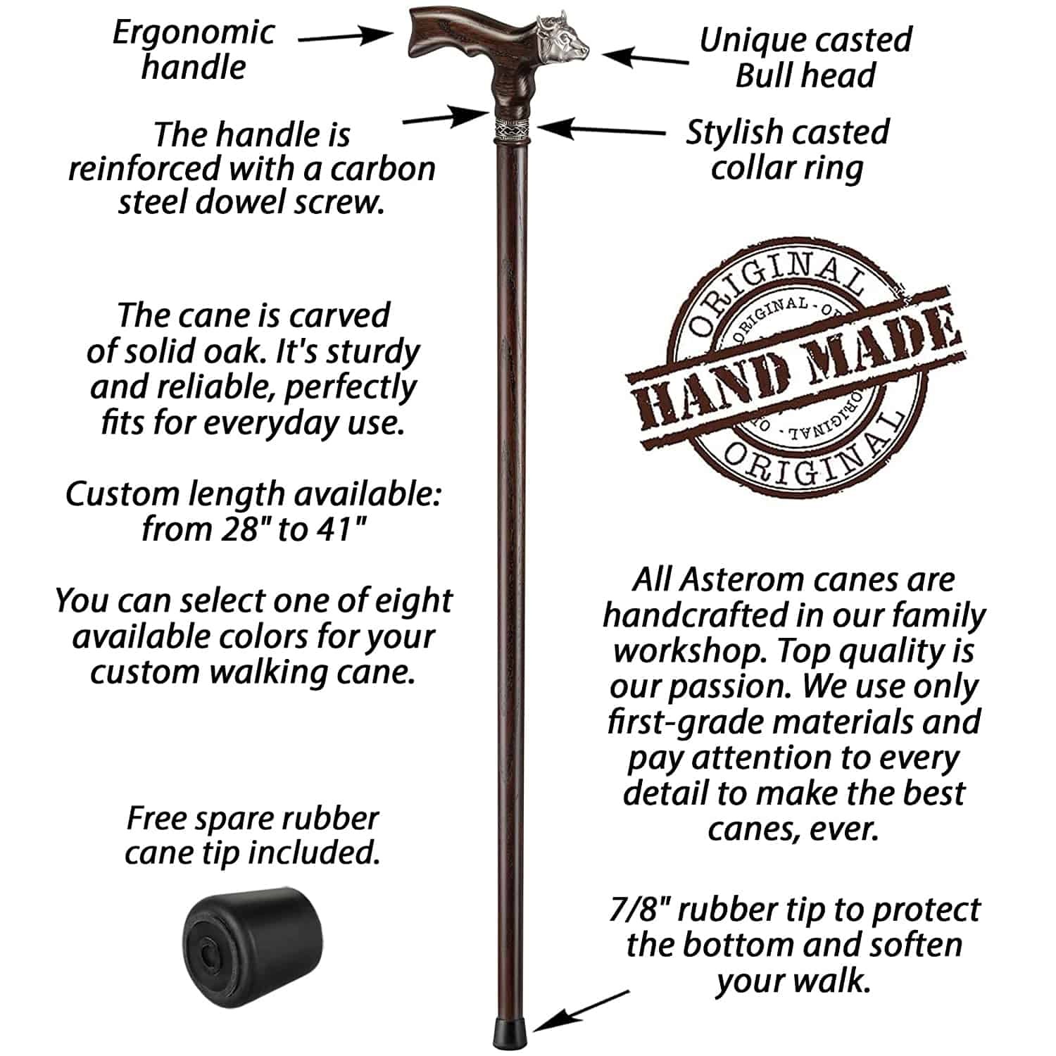 Bull Walking Cane, Custom Length & Color - Image 4
