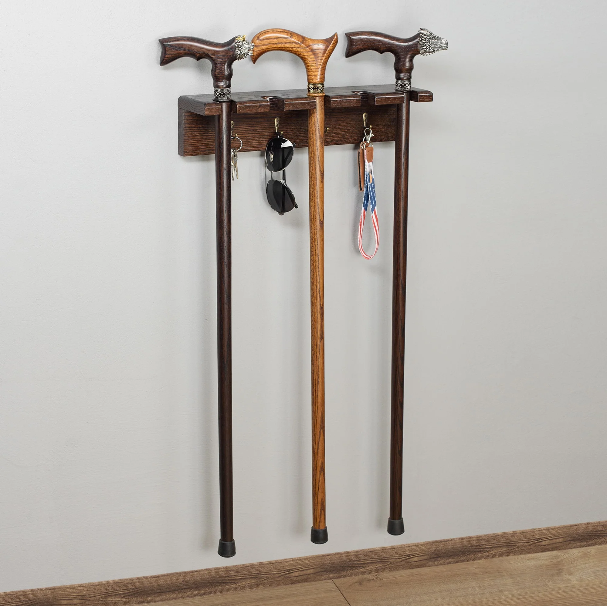 Custom Stylish Wooden Wall Holder for Canes Walking Sticks - Image 2