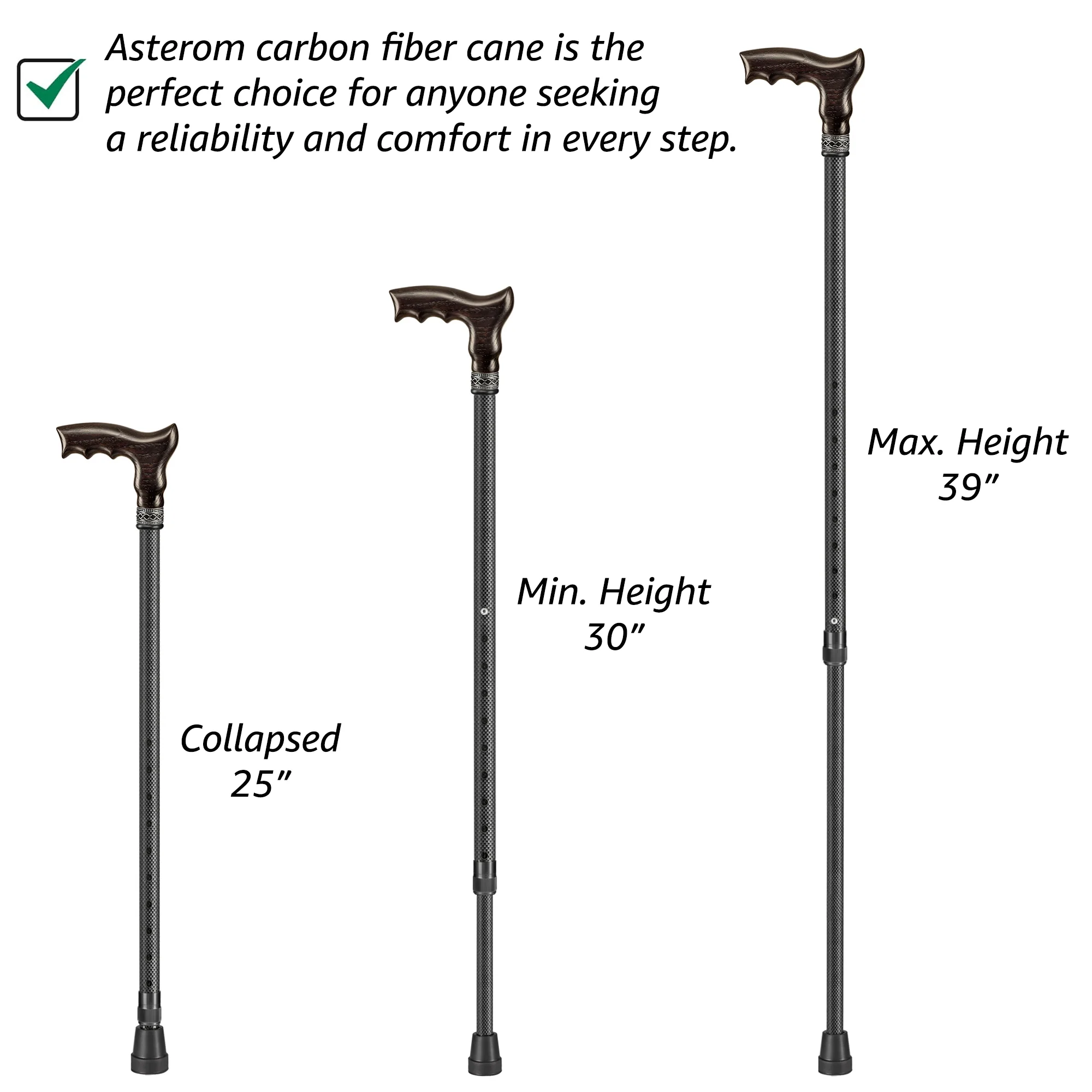Carbon Adjustable Cane with Ergonomic Wooden Handle - Image 7
