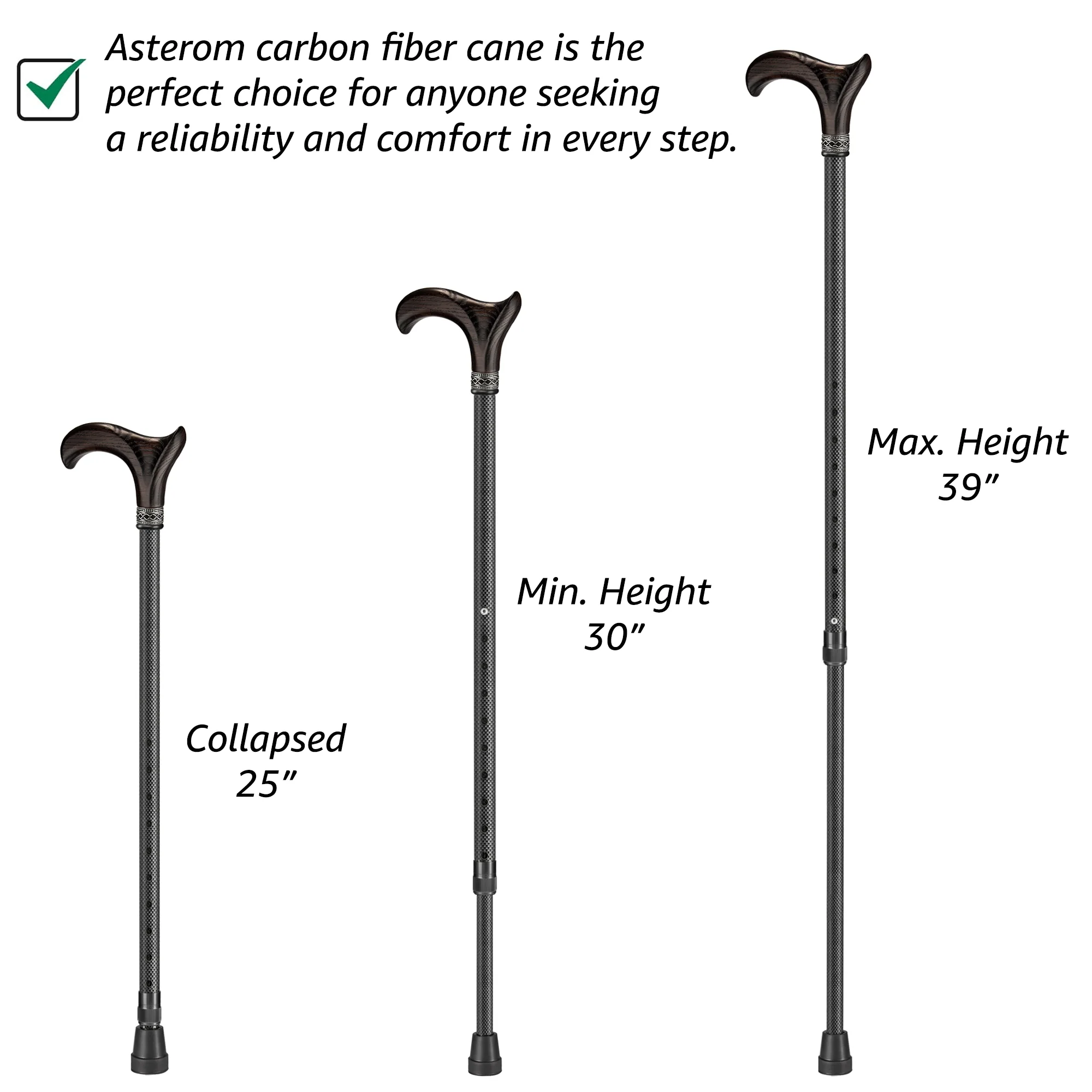 Carbon Adjustable Cane with Custom Color Derby Wooden Handle - Image 8
