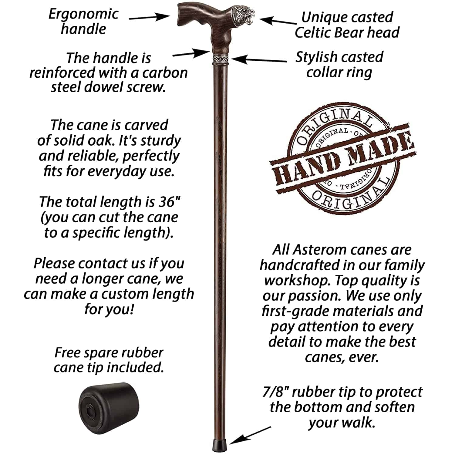 Celtic Bear - Fashionable Walking Cane, Handmade - Image 3