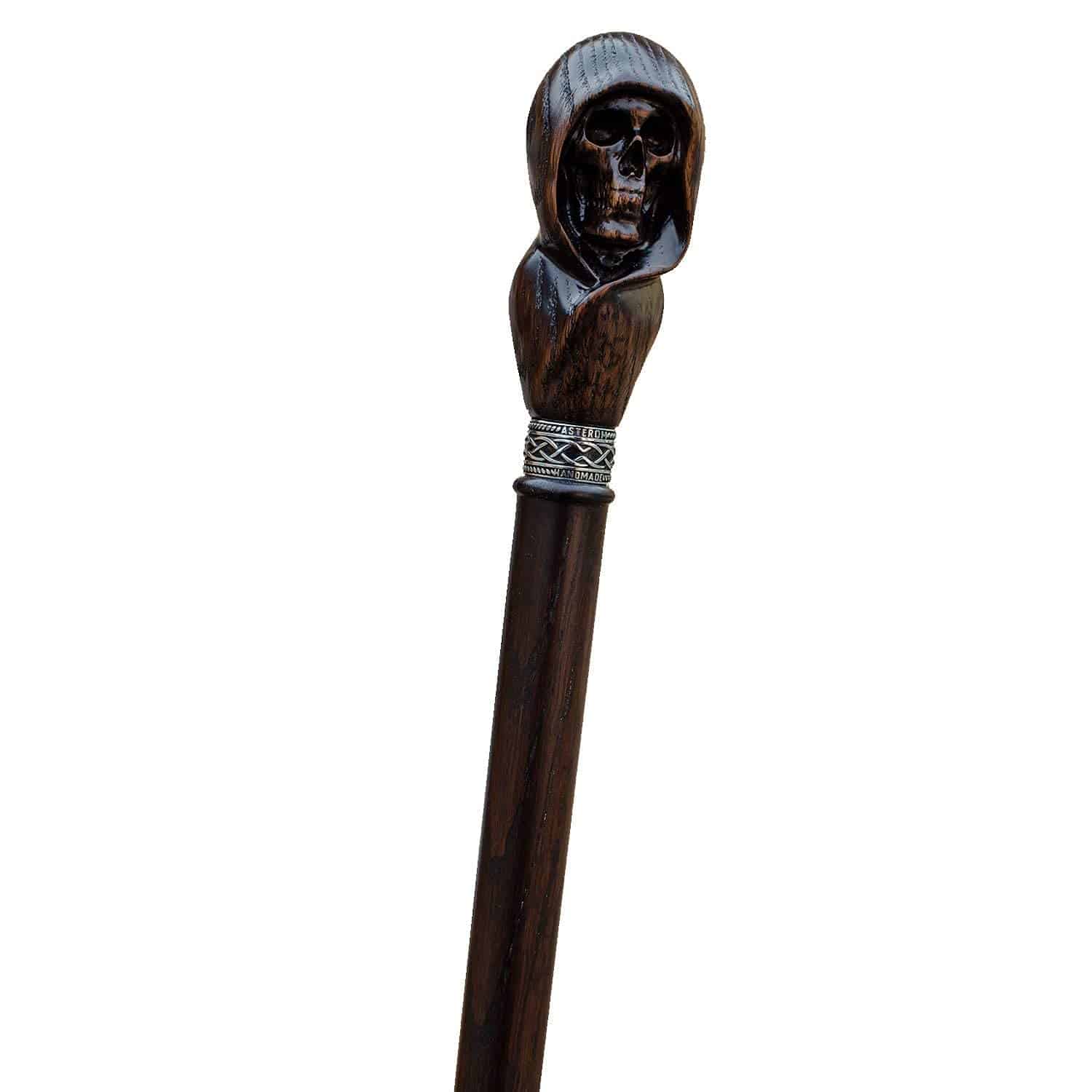 Custom Hooded Skull Walking Cane Sturdy Fully Carved Stick - Image 7