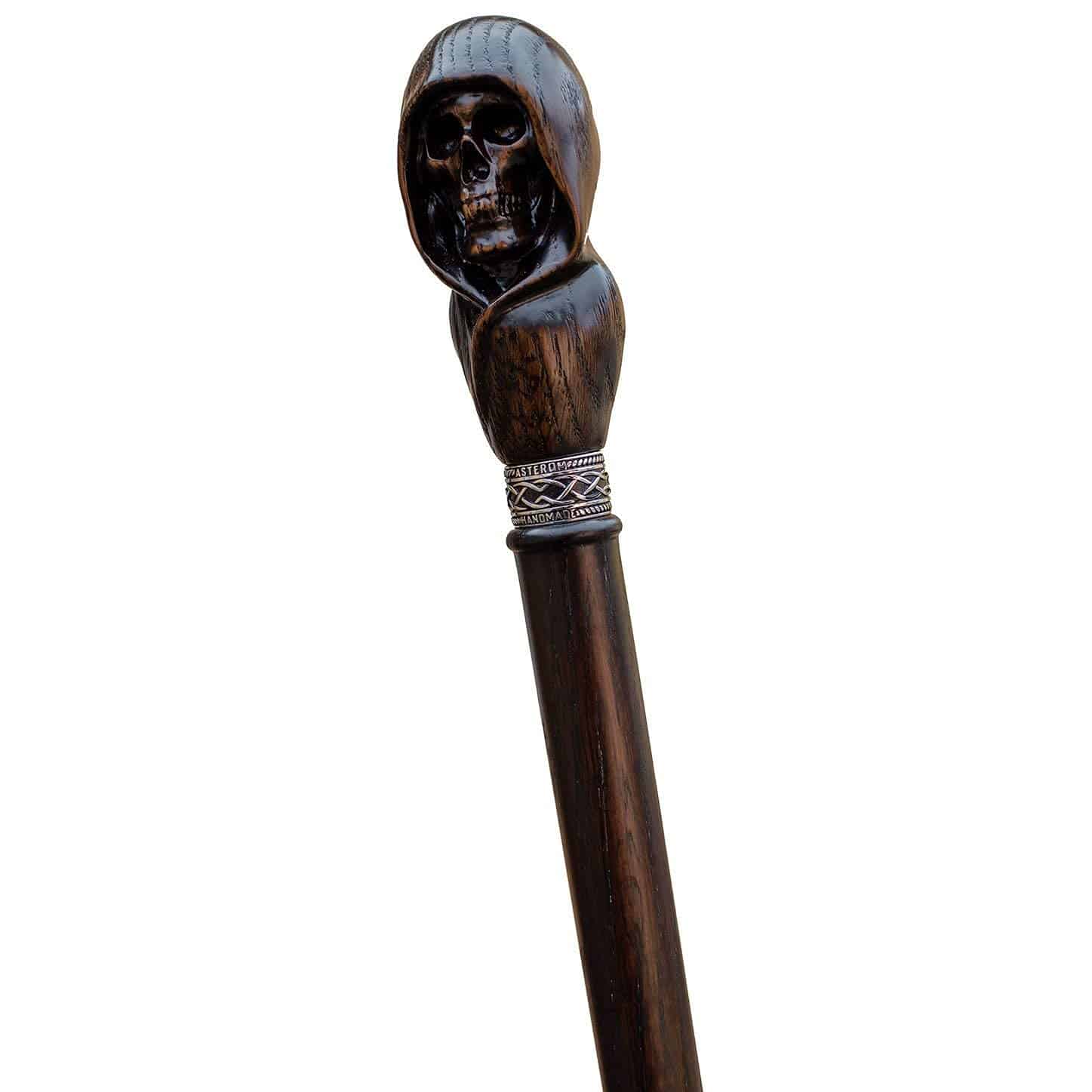 Custom Hooded Skull Walking Cane Sturdy Fully Carved Stick - Image 8
