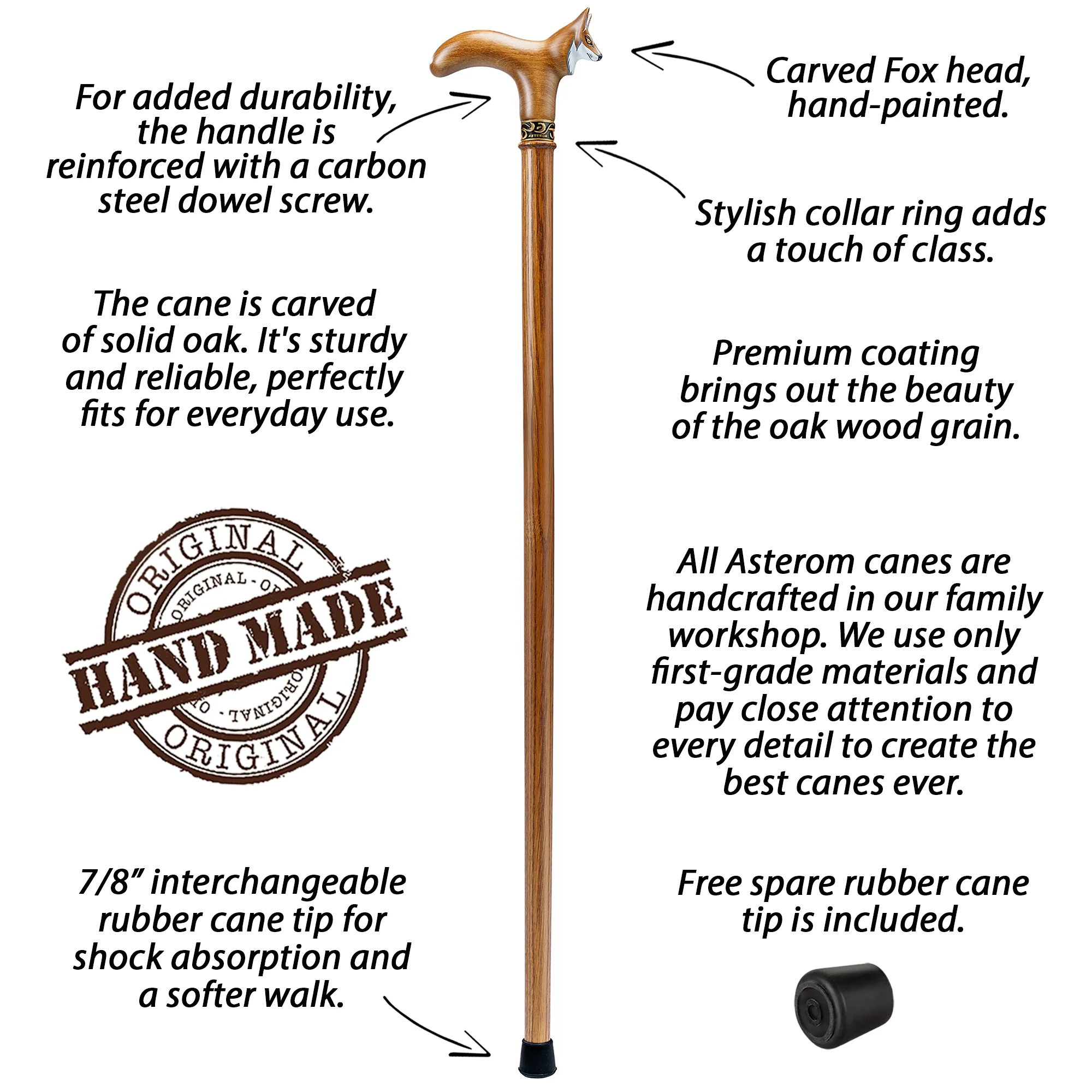 Carved & Hand-Painted Fox Walking Cane - Custom Length & Engraving - Image 5