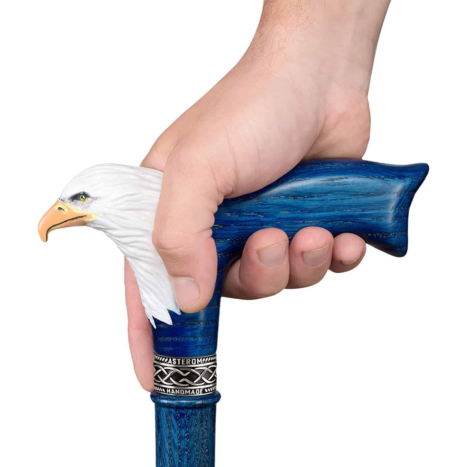 Hand-Painted Bald Eagle Wooden Walking Cane for Men - Image 12