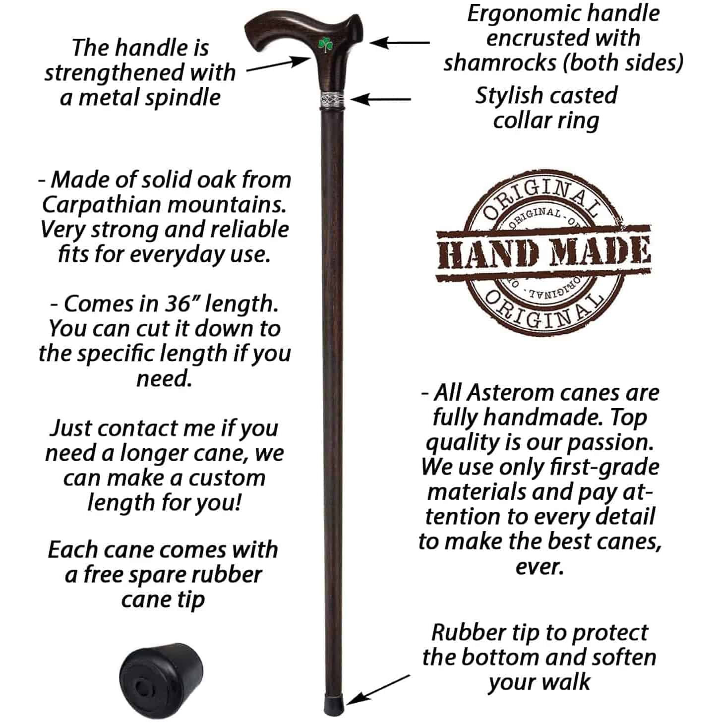 Irish Walking Cane - Shamrock- Ergonomic Wooden Cane - Image 3