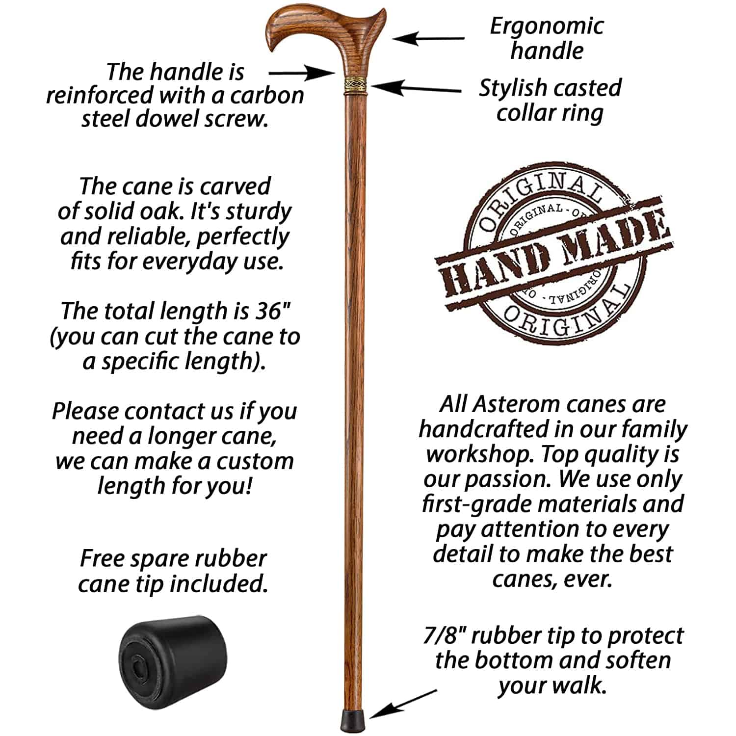 Fashionable Walking Cane for Men and Women, Oak Wood - Image 24