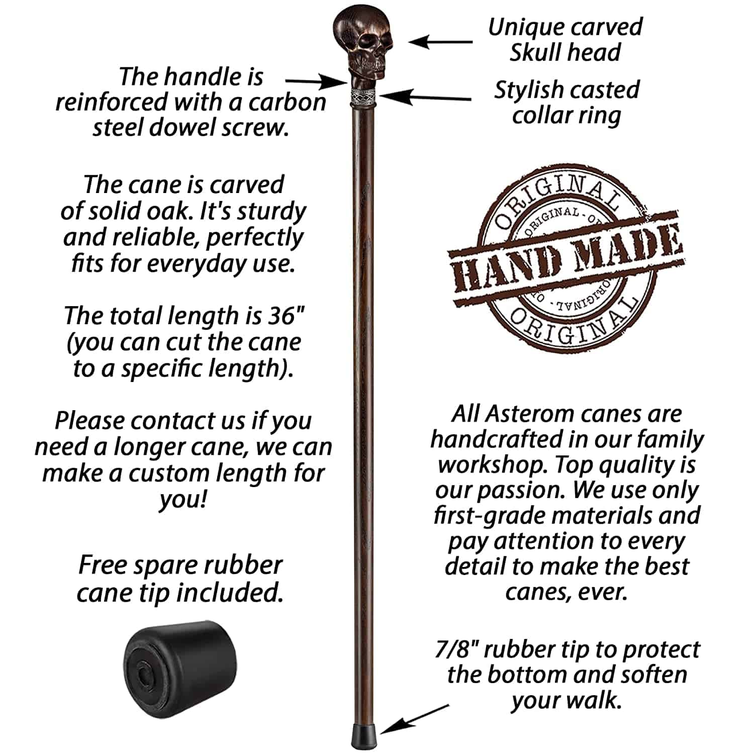 Skull Walking Cane Sturdy Fully Carved Canes Sticks - Image 3