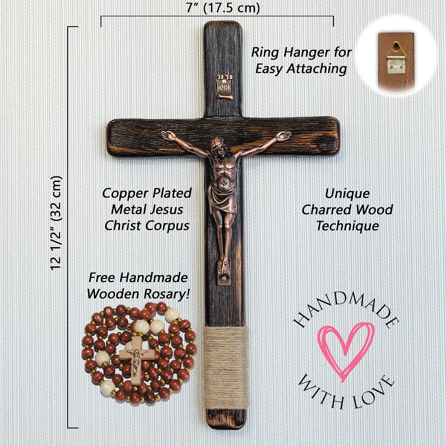 Unique Crucifix Rustic Wall Cross, Wooden Home Decor - Image 4
