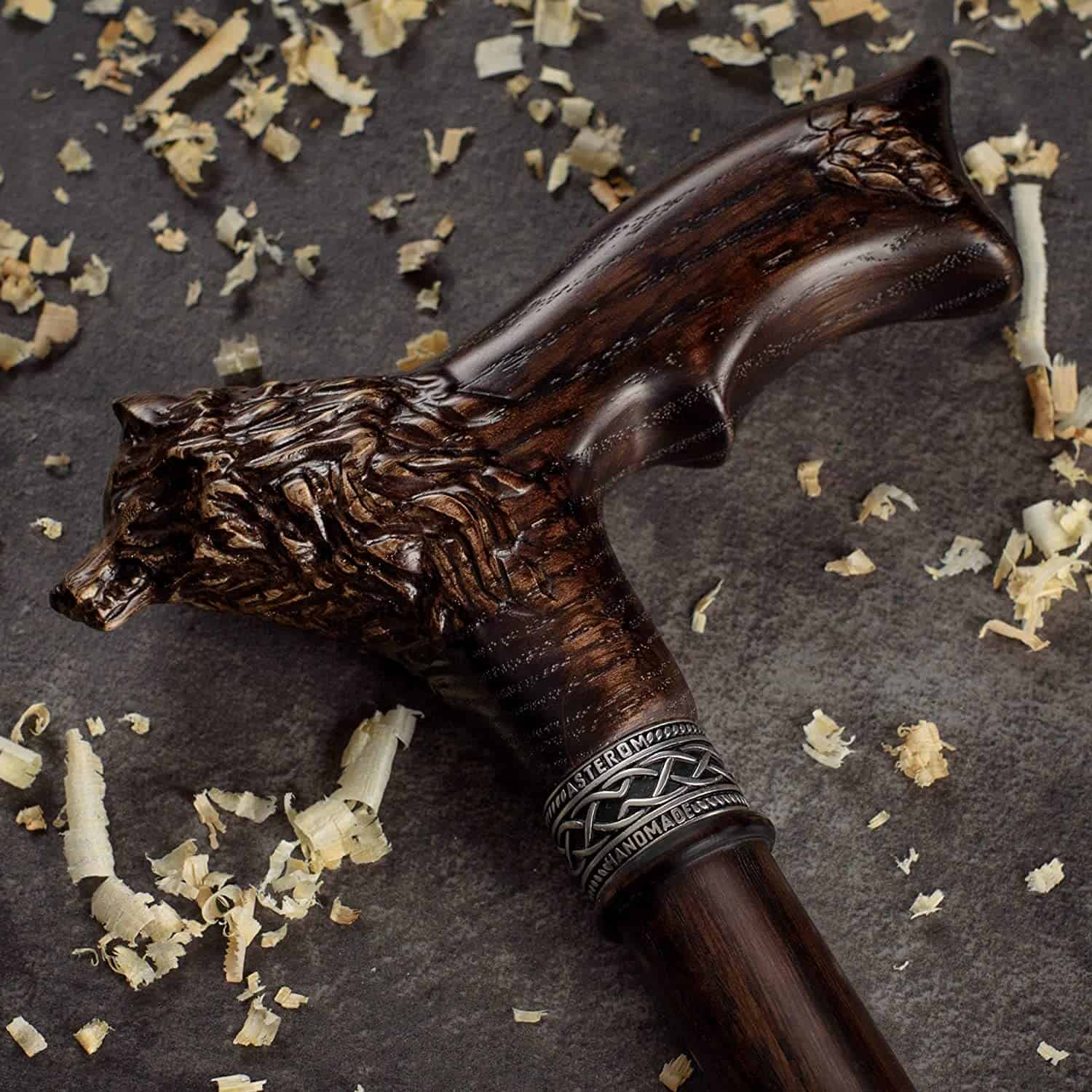 Wolf Fenrir Carved Walking Cane - Custom Length and Color - Image 2