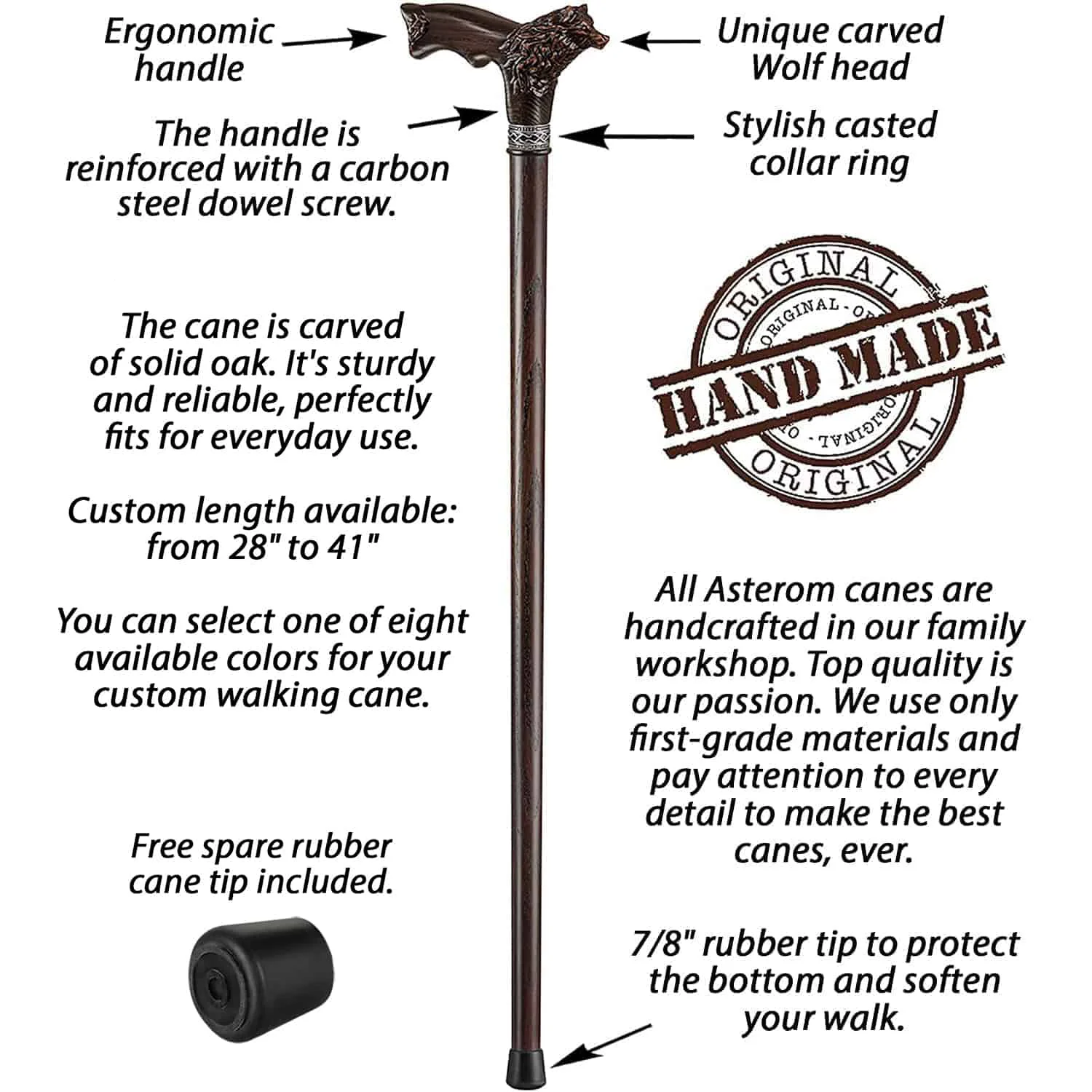 Wolf Fenrir Carved Walking Cane - Custom Length and Color - Image 7